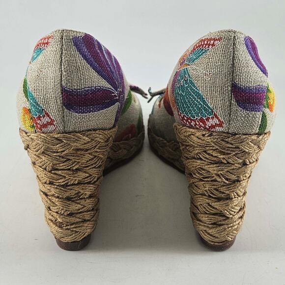 Stuart Weitzman peep toe canvas floral espadrilles shoes wedges , 8 - Picture 5 of 6